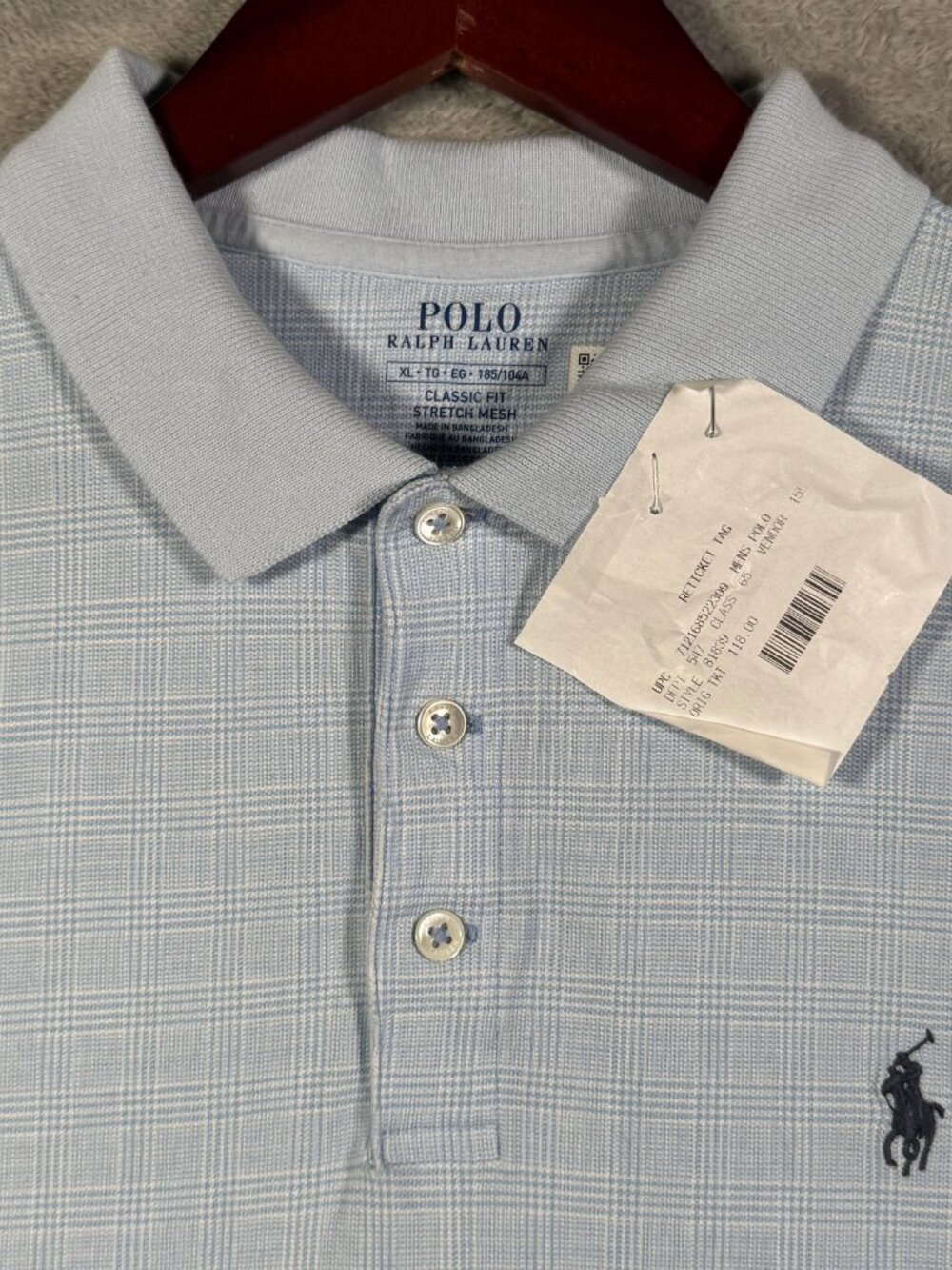 Polo Ralph Lauren Shirt Mens XL Light Blue Glen Plaid Check Stretch $118